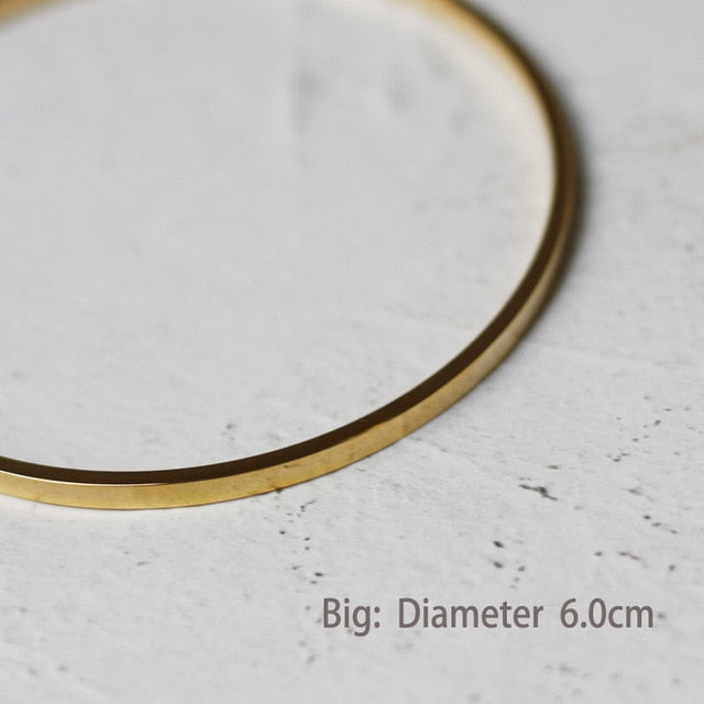 2 Designs Round Square Edged Thin Gold Color Minimalist Bangles for Women