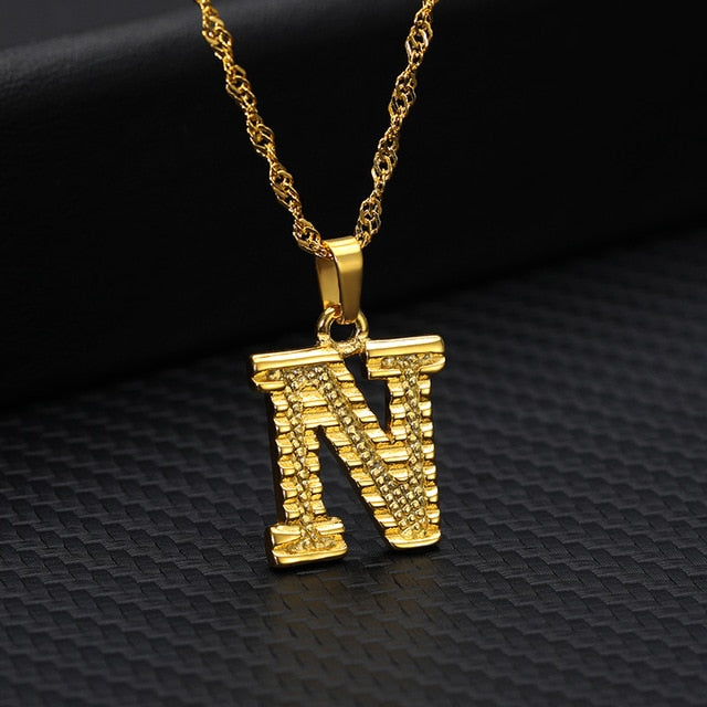 Tiny Gold Initial Letter Necklace For Women