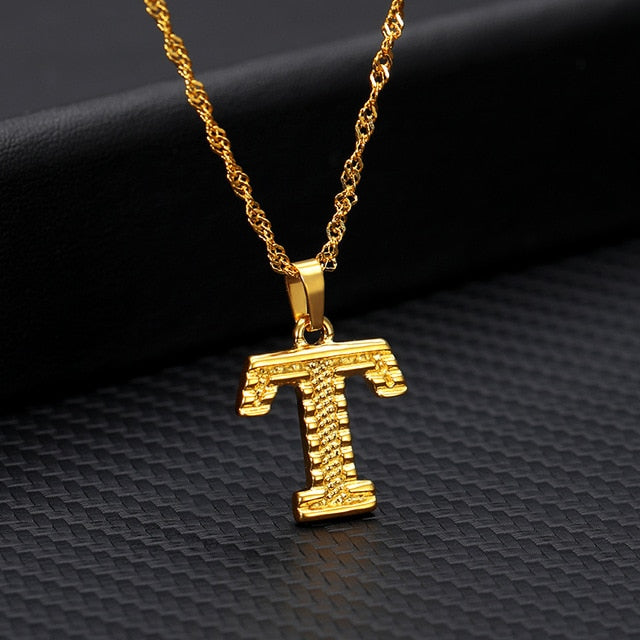 Tiny Gold Initial Letter Necklace For Women