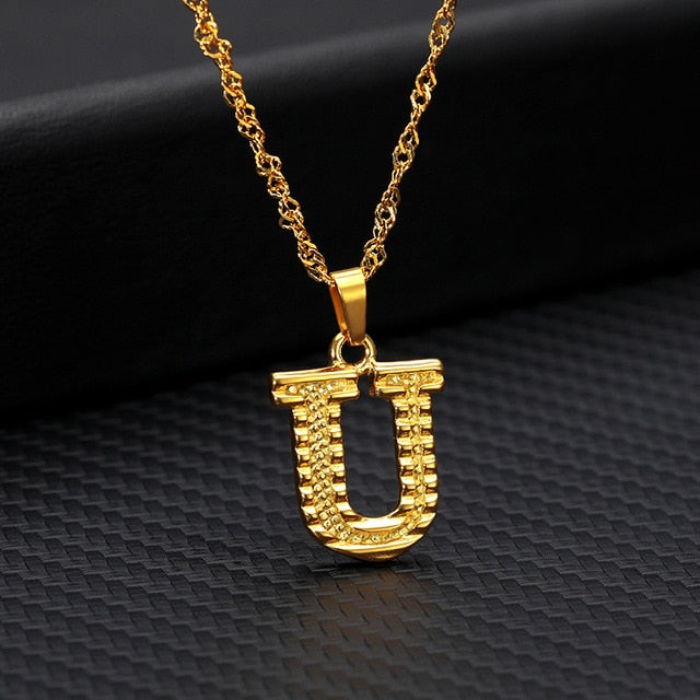 Tiny Gold Initial Letter Necklace For Women