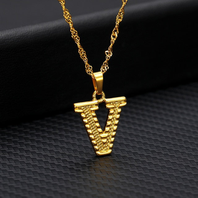 Tiny Gold Initial Letter Necklace For Women