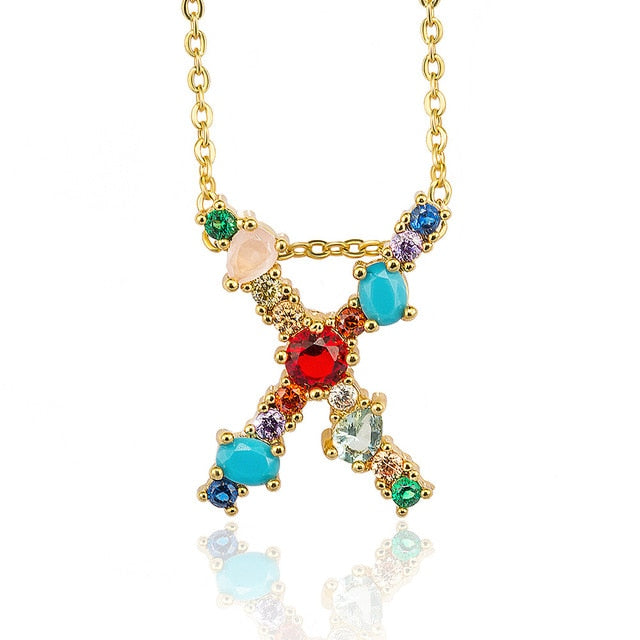 Multicolor charm Gold pendant necklace