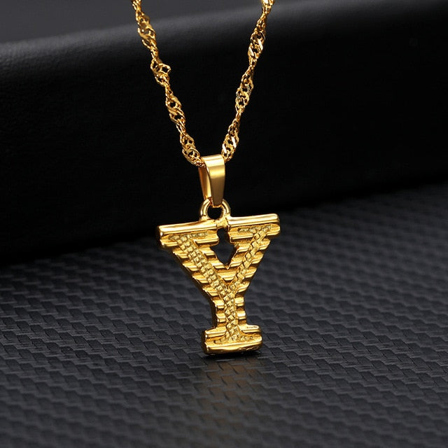 Tiny Gold Initial Letter Necklace For Women