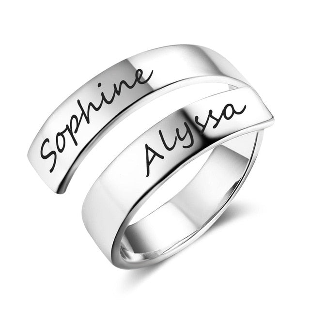 Personalized Gift Customized Engraved Name Stainless Steel Adjustable Rings for Women