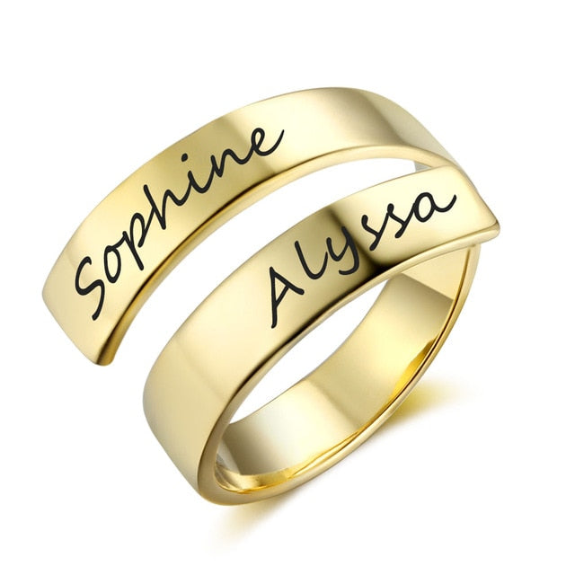 Personalized Gift Customized Engraved Name Stainless Steel Adjustable Rings for Women