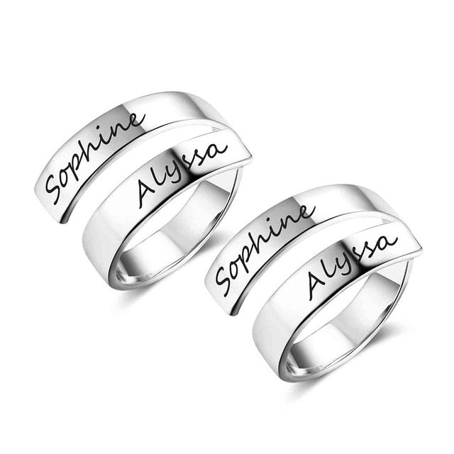 Personalized Gift Customized Engraved Name Stainless Steel Adjustable Rings for Women