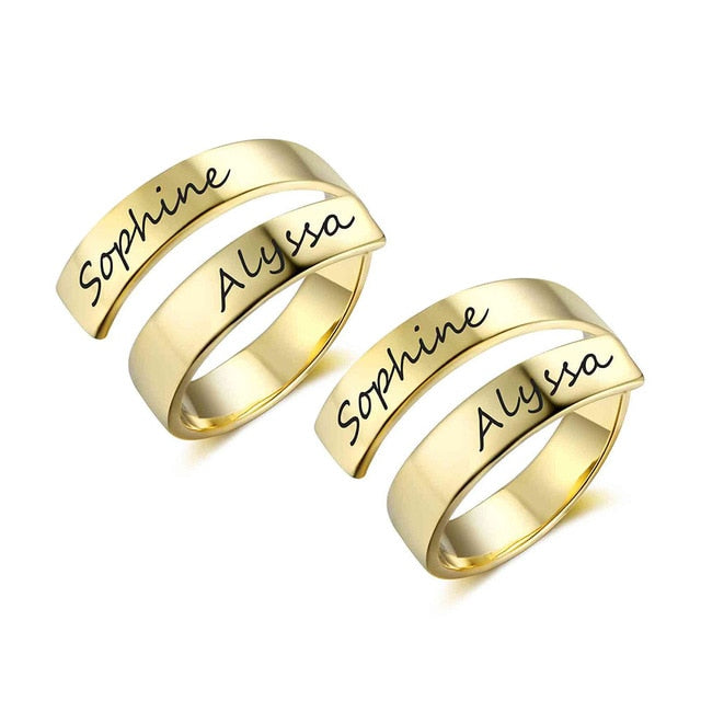 Personalized Gift Customized Engraved Name Stainless Steel Adjustable Rings for Women