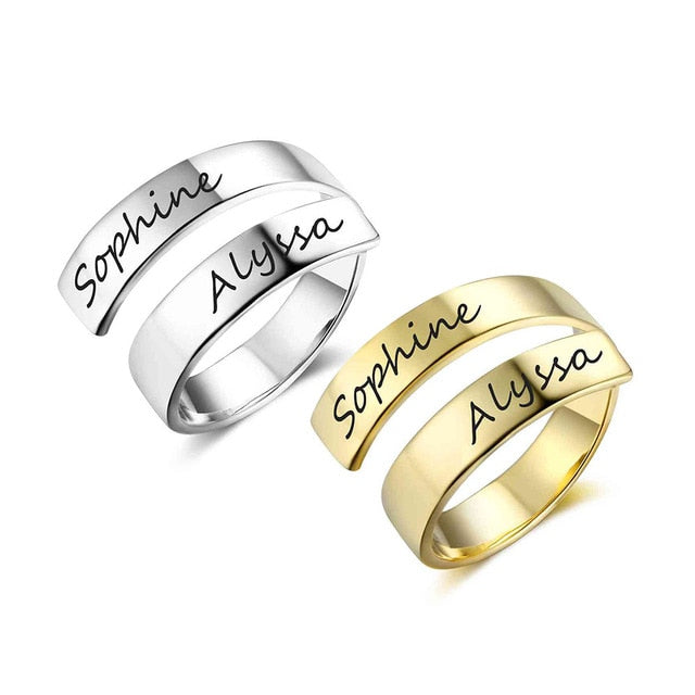 Personalized Gift Customized Engraved Name Stainless Steel Adjustable Rings for Women