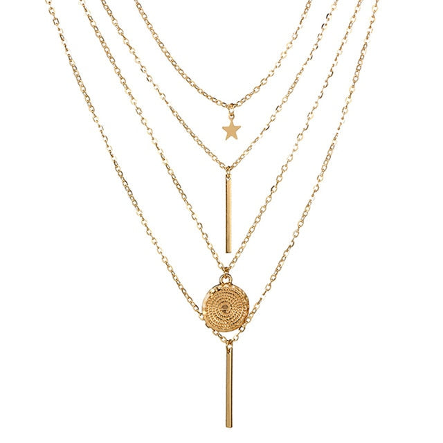 Bohemia Round Pentagram Gold Alloy Chokers Necklace for Women