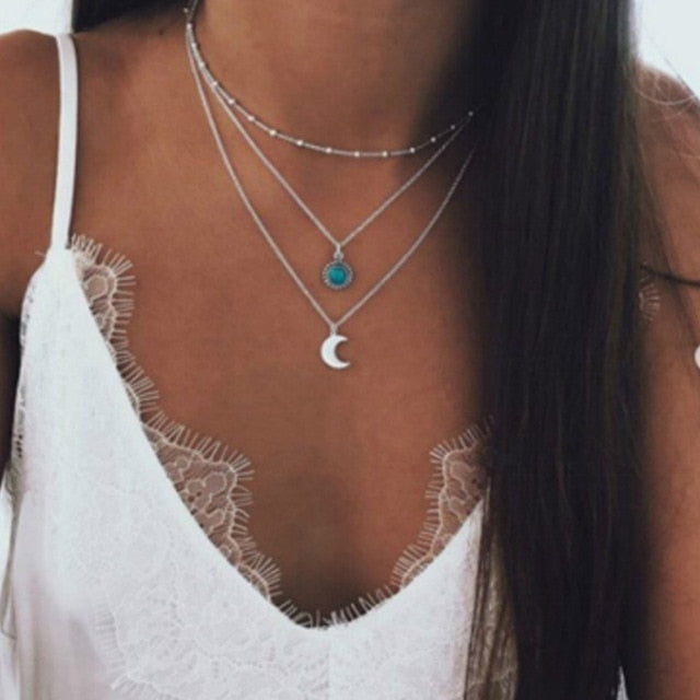 Tocona Multilayer Crystal Rose Pendant Necklace Women