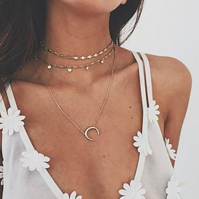 Tocona Multilayer Crystal Rose Pendant Necklace Women