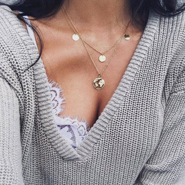 Tocona Multilayer Crystal Rose Pendant Necklace Women