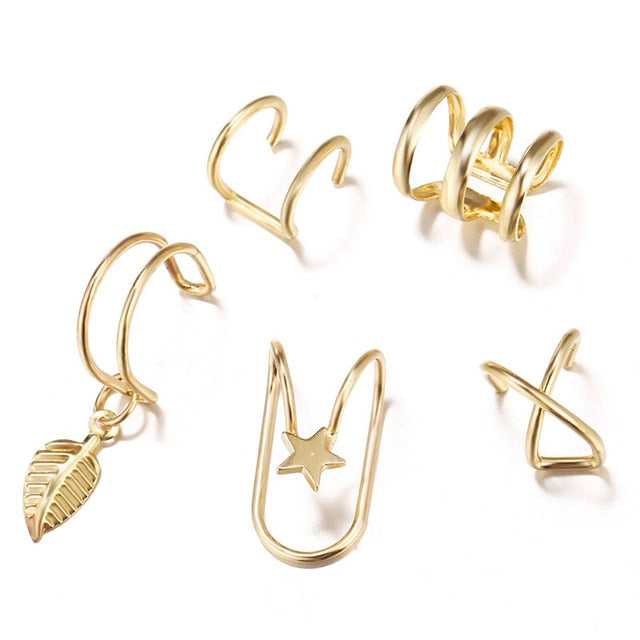 Gold Leaf Ear Cuff Clip Earrings for women