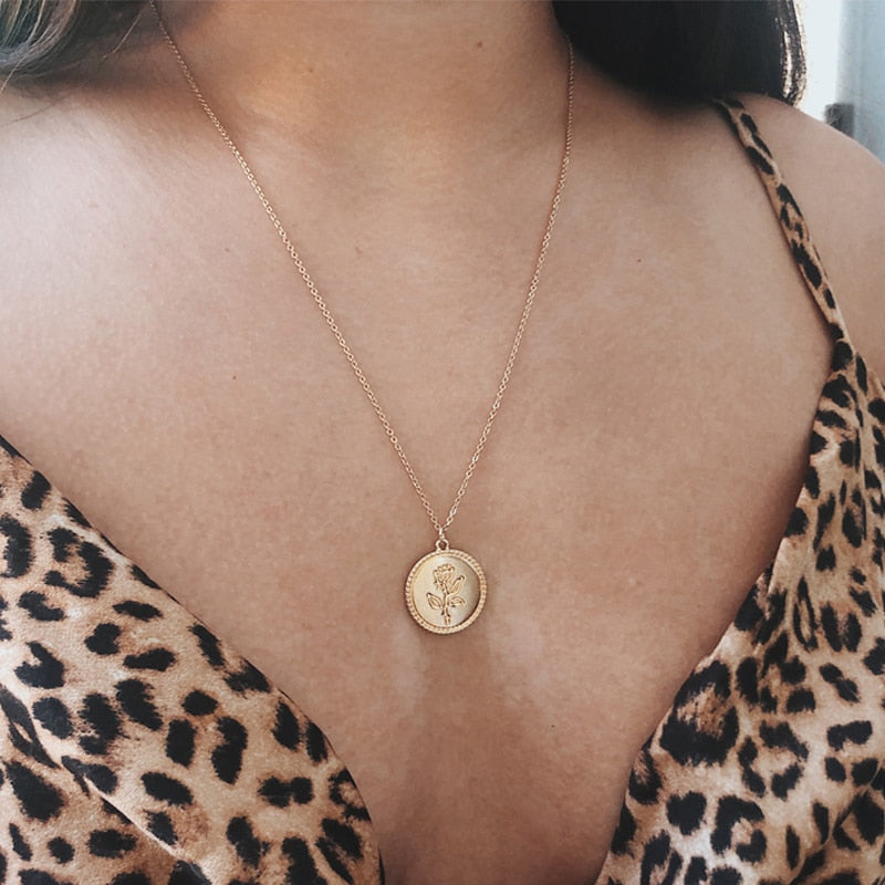 Fashion Rose Flower Charm Pendant Necklaces For Women