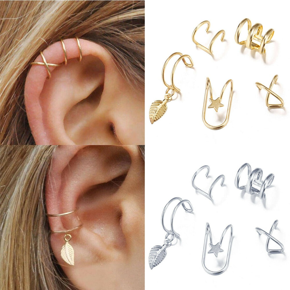 5Pcs/Set Ear Cuff Gold Leaves Non-Piercing Earring For Women