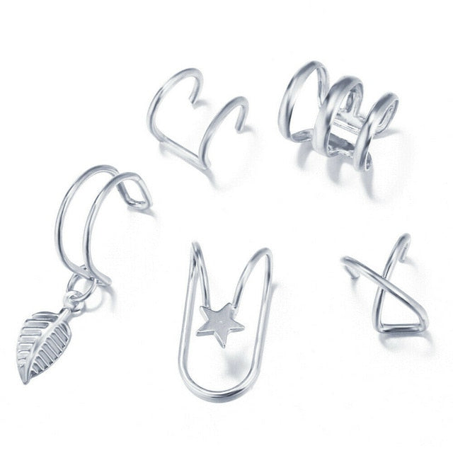 5Pcs/Set Ear Cuff Gold Leaves Non-Piercing Earring For Women