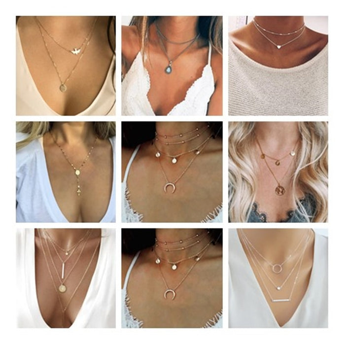 Bohemian Stone Beads Hearts Birds Leaves Chain Necklaces Pendants for Women