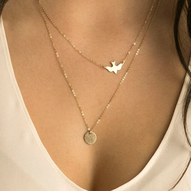 Bohemian Stone Beads Hearts Birds Leaves Chain Necklaces Pendants for Women
