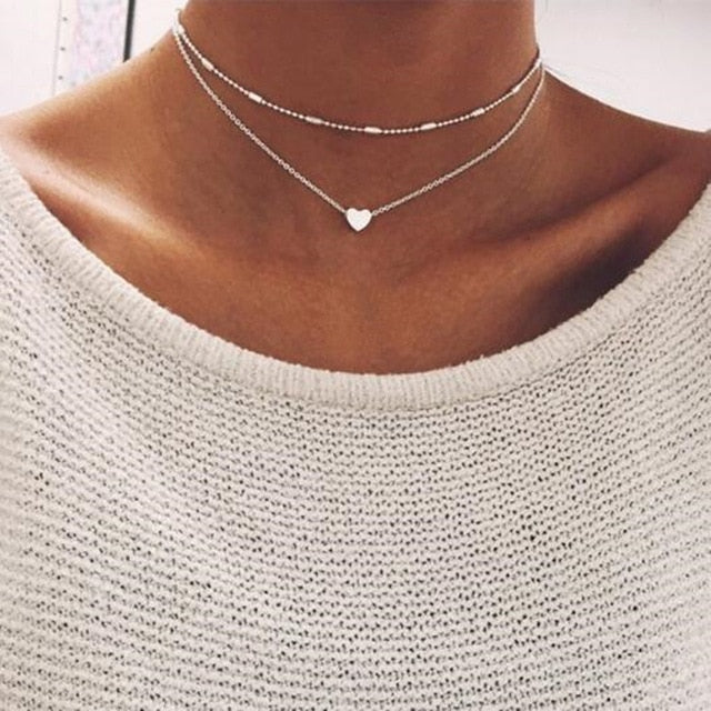 Bohemian Stone Beads Hearts Birds Leaves Chain Necklaces Pendants for Women