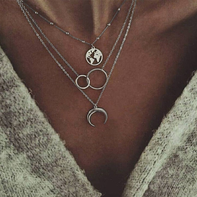 Bohemian Stone Beads Hearts Birds Leaves Chain Necklaces Pendants for Women