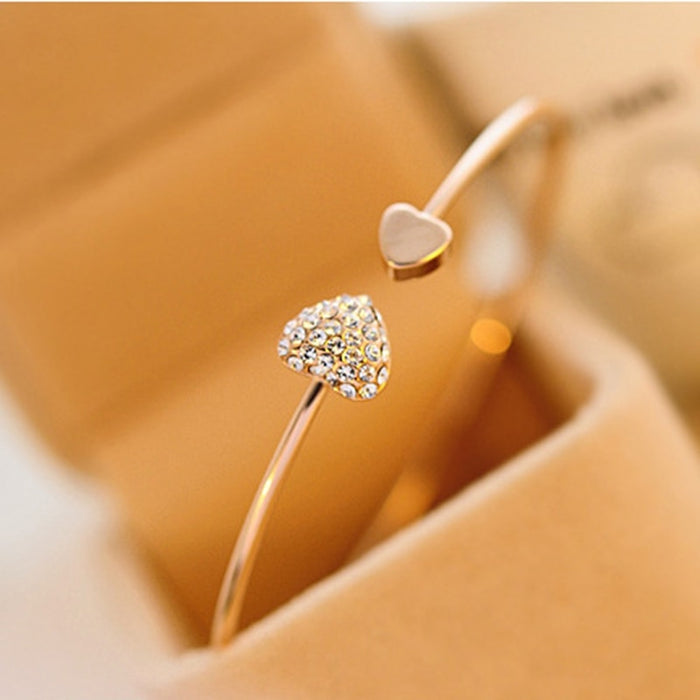 Adjustable Crystal Double Heart Bow Bracelet For Women