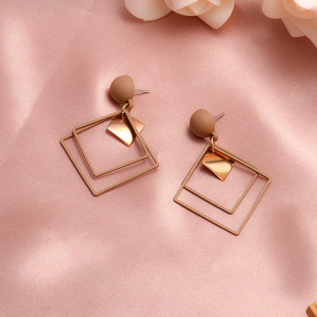 Round Dangle Drop Korean Earrings For Women