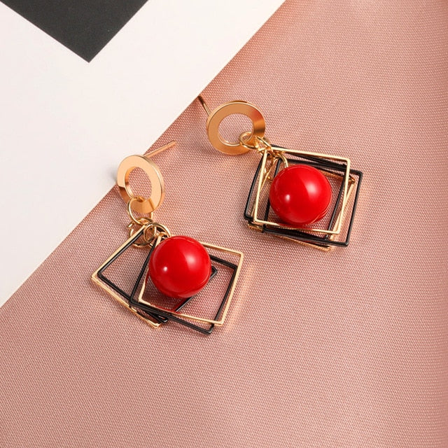 Round Dangle Drop Korean Earrings For Women