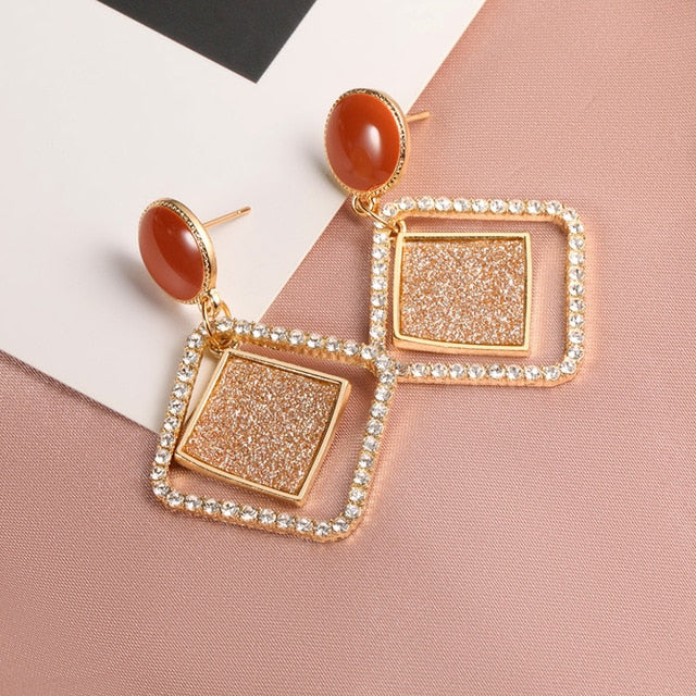Round Dangle Drop Korean Earrings For Women