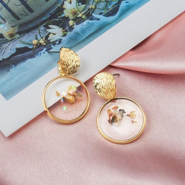 Round Dangle Drop Korean Earrings For Women