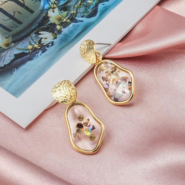 Round Dangle Drop Korean Earrings For Women