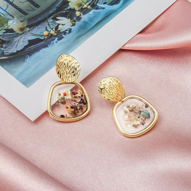 Round Dangle Drop Korean Earrings For Women