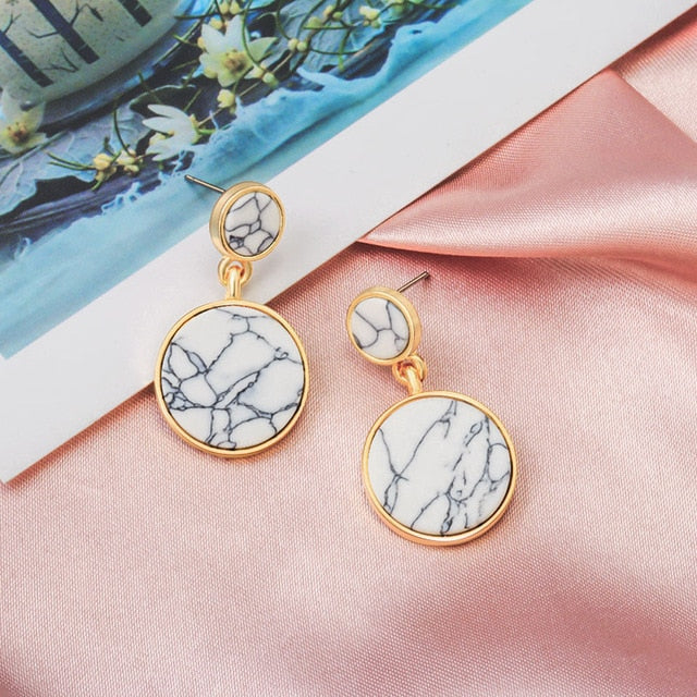 Round Dangle Drop Korean Earrings For Women