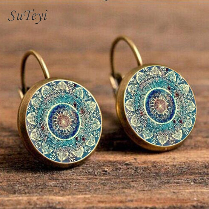 Yoga Om Symbol Zen Buddhism Glass Earrings For Women