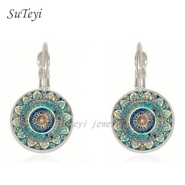 Yoga Om Symbol Zen Buddhism Glass Earrings For Women