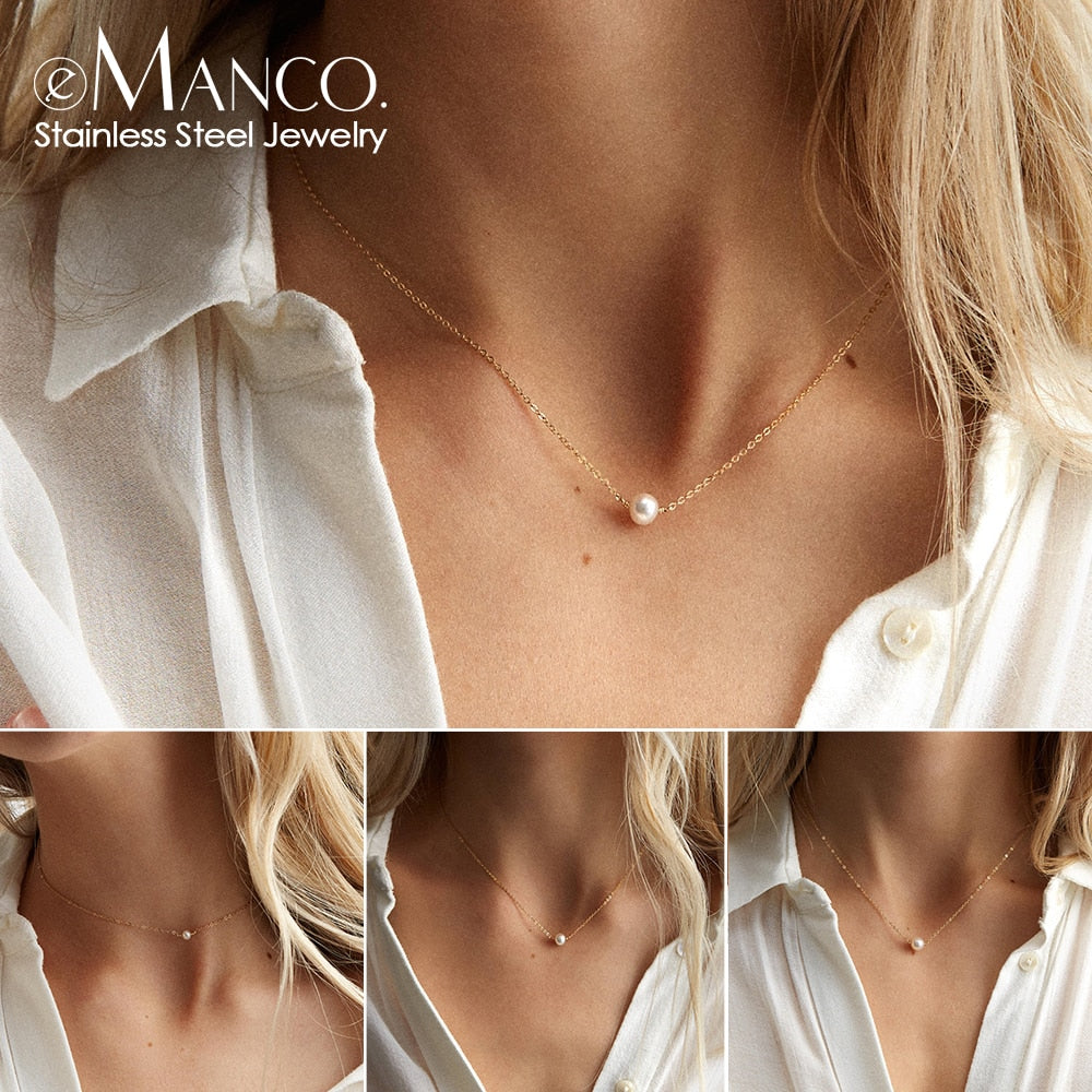 Gold stainless steel choker pearl necklaces for women