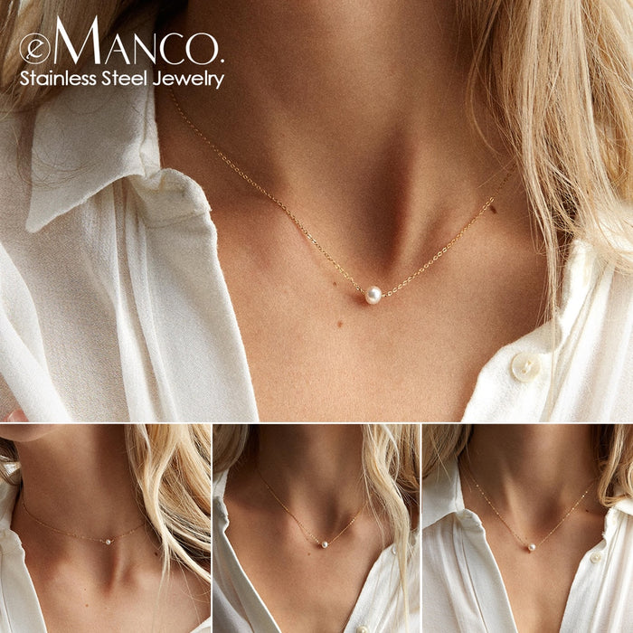 Gold stainless steel choker pearl necklaces for women