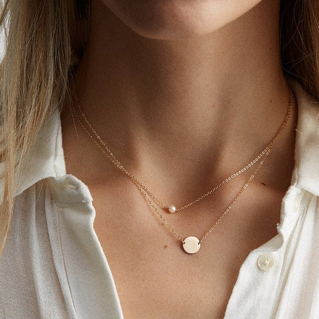 Gold stainless steel choker pearl necklaces for women