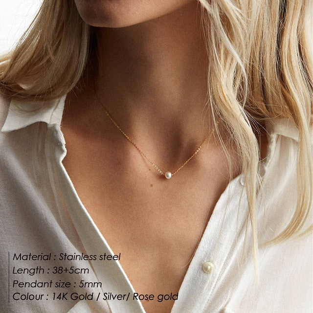 Gold stainless steel choker pearl necklaces for women