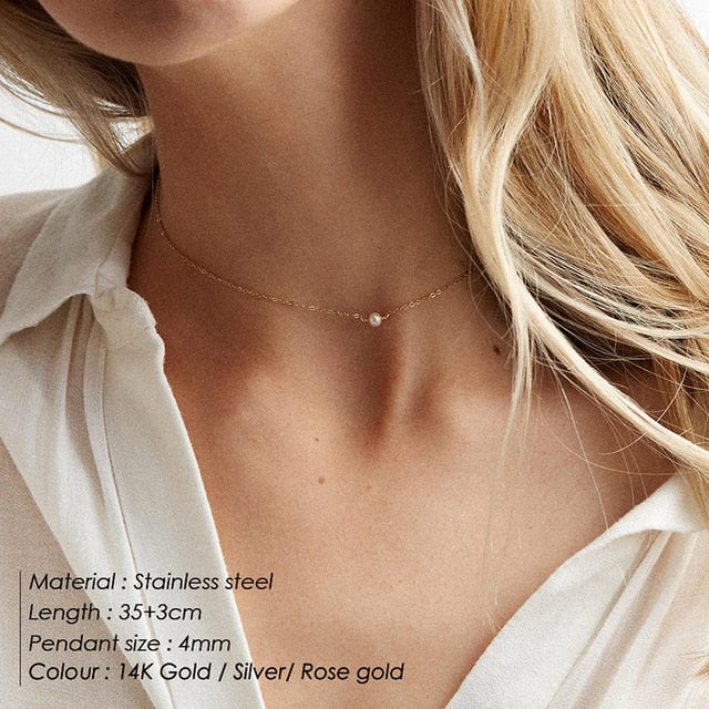 Gold stainless steel choker pearl necklaces for women
