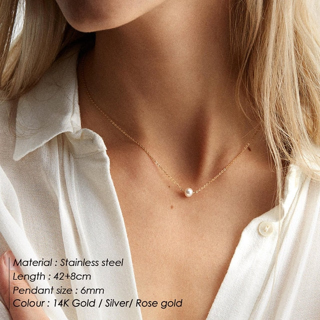 Gold stainless steel choker pearl necklaces for women