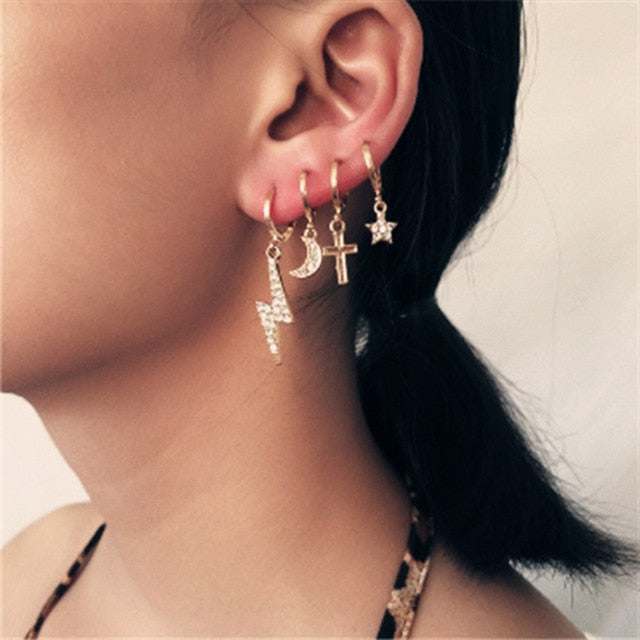 Bls-miracle Vintage Gold Lightning Earrings Set For Women