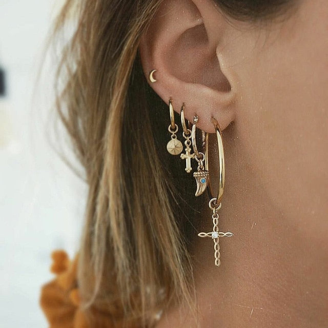Bls-miracle Vintage Gold Lightning Earrings Set For Women