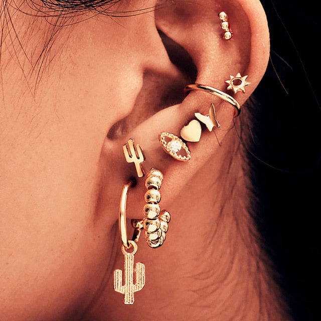 Bls-miracle Vintage Gold Lightning Earrings Set For Women